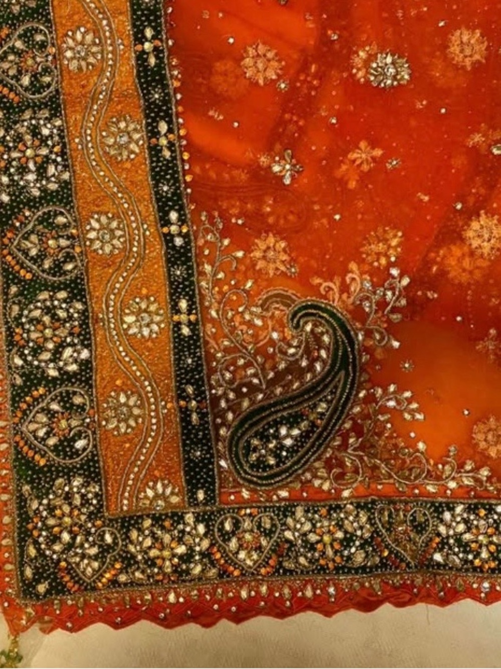 Ambi Orange Green Lengha